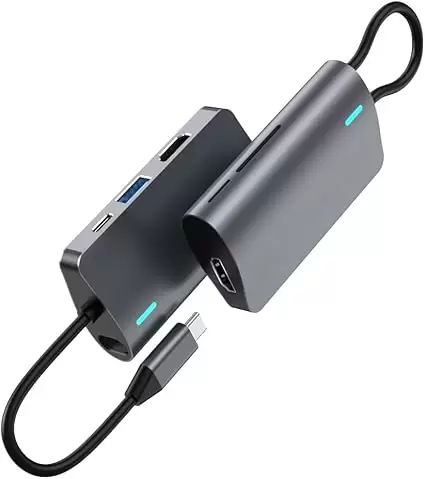USB C Hub, 6 in 1 USB C to 2 HDTV Splitter, 5Gbps USB 3.0 Data Port, USB C Adapter with 4K HDTV Port, PD 100W Charging, SD TF Card Reader, for iPad Pro MacBook Pro Laptops - Image 3