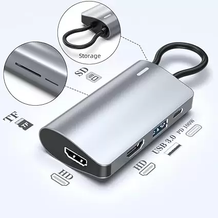 USB C Hub, 6 in 1 USB C to 2 HDTV Splitter, 5Gbps USB 3.0 Data Port, USB C Adapter with 4K HDTV Port, PD 100W Charging, SD TF Card Reader, for iPad Pro MacBook Pro Laptops - Image 4
