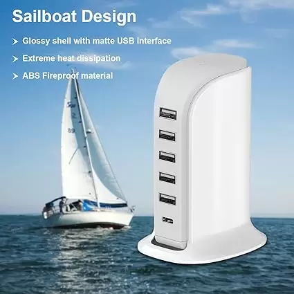 Charging Station for Multiple Devices 40W Upoy, Wall Charger Block 5 USB Ports(Shared 6A), USB Charging Hub Smart IC, Charger Tower with Type-C 3A for iPhone iPad Tablets Smartphones, Home Office Use - Image 4