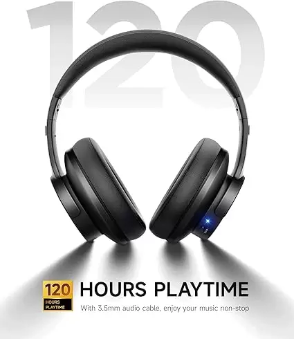 Picun B8 Bluetooth Headphones, 120H Playtime Headphones Wireless Bluetooth with 3 EQ Modes, Low Latency, Hands-Free Calls, Over Ear Headphones for Travel Home Office Cellphone PC Black - Image 4