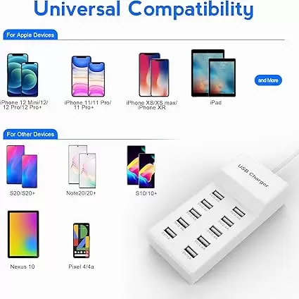 USB Charger USB Wall Charger with Rapid Charging Auto Detect Technology Safety Guaranteed 10-Port Family-Sized Smart USB Ports for Multiple Devices Smart Phone Tablet Laptop Computer - Image 2